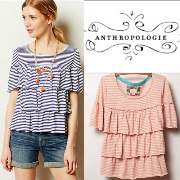Anthropologie Tops - Anthropologie Postmark Striped Tiered Ruffle Top